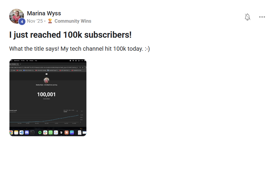 Marina Wyss reached 100K subscribers