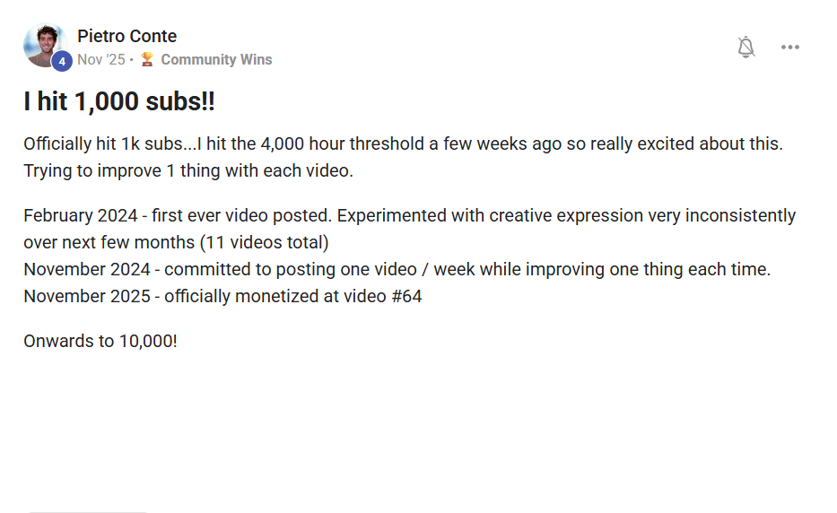 Pietro Conte hit 1K subscribers